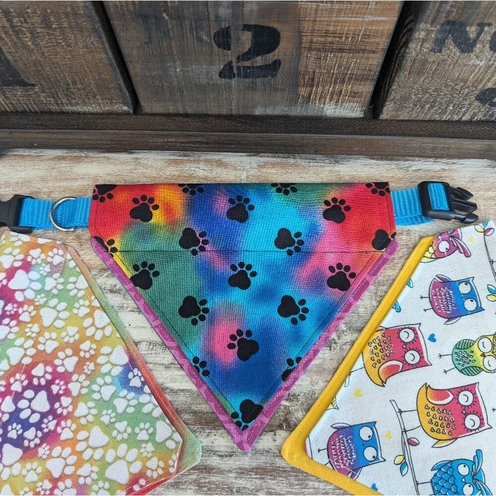 Hand Crafted Over the Collar Dog/Cat Bandanas Set of 3, Size Small